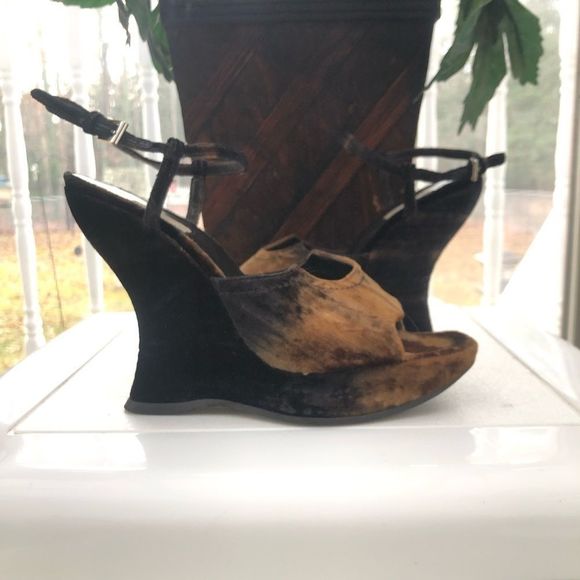 Prada Velvet Wedge Sandals - Picture 13 of 15